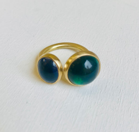 Anello tormalina verde e iolite Bellagio